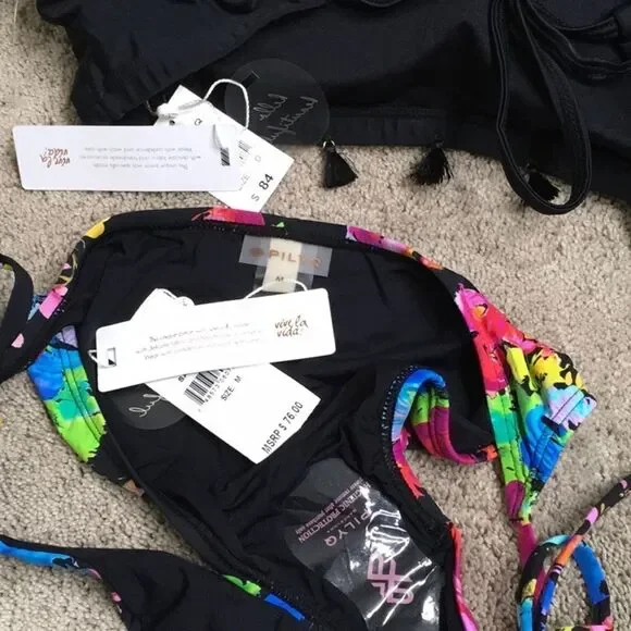 PILYQ tasseled embroidered bikini set. D-cup/M-bottom. NWT